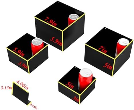 Metal Buffet Risers,4PCS Food Risers for Buffet Table 5in to 8in Display Stand with Mini Acrylic Signs for Catering Dessert Collectibles Jewelry Figures Show Matte Black Cube Boxes Nesting Risers with Hollow Bottoms - Image 2