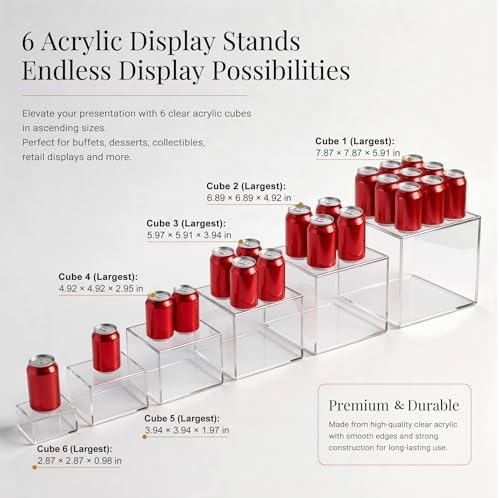 Buffet Risers, 6 Pcs Clear Acrylic Food Display Stands - Image 3