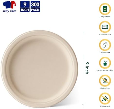 Compostable Heavy Duty 9 Inch 300 Pack Disposable Eco-Friendly Paper Plates - Image 2