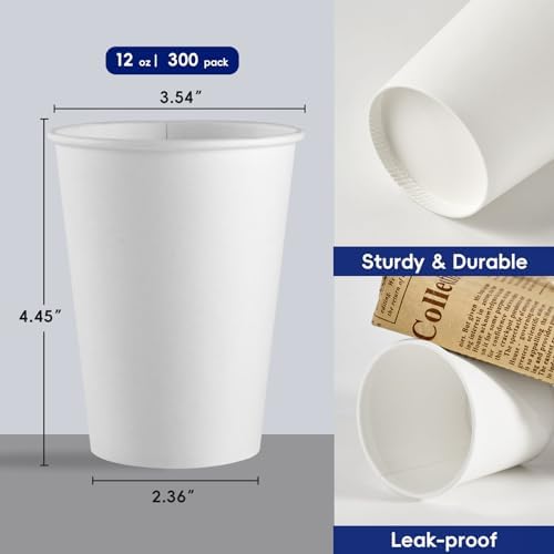 JOLLY CHEF Disposable Coffee Cups and Bowls, 10 in Paper Plates 140 Count, 300 Pack Hot/Cold Beverage Cups Paper Cups 12 oz for Water - Image 3