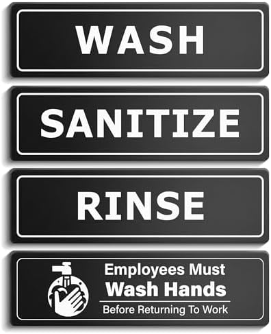 4 PK Wash Rinse Sanitize Sink Labels-Employees Must Wash Hands Sign Waterproof Sticker Signs for 3 Compartment Sinks, Restaurant Commercial Kitchen, Food Trucks, Employee Handwashing Station, Black by EliteSign