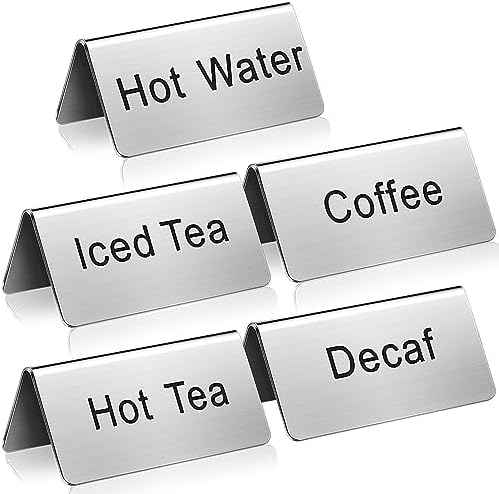 Hicarer 5 Pcs Stainless Steel Table Tent Sign Coffee Signs Tea Beverage Table Display for Party Buffet Restaurant Banquet Wedding Indoor Outdoor, 2.99 x 1.5'' by Hicarer
