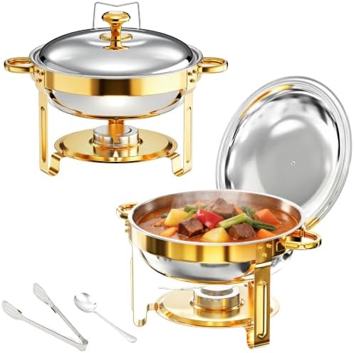 Chafing Dishes Buffet 2 Pack 6QT Gold Stainless Steel Food Warmers by Unknown