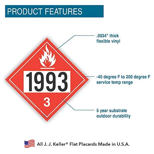 1993 Placard, Class 3 Flammable Liquid 25-pk. - 10.75" x 10.75" Removable Self Adhesive Economy Vinyl for Short-Term Applications, DOT Hazmat Compliant, J. J. Keller & Associates, Inc.