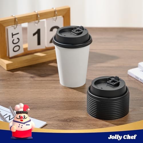 JOLLY CHEF 300 Pack Disposable Plastic Black Lids 3.6'' for 10, 12, 16, 20 oz Paper Coffee Cups, 100 Pack Paper Coffee Cups 12 oz - Image 5