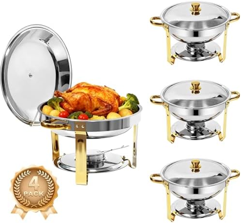 4-Pack Chafing Dish for Buffet Set, 6QT Round 304 Stainless Steel Buffet Food Warmers – Complete Set with Full Accessories for Catering, Wedding Events, Parties & Dinners by Charcofire