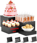 Metal Buffet Risers,4PCS OVERSIZED Food Risers for Buffet Table 8''X9''10''X11''Display Stand with Mini Acrylic Signs for Catering Dessert Collectibles Jewelry Figures Show Matte Black Cube Boxes Nesting Risers with Hollow Bottoms by YFEEN