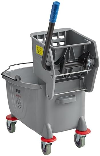 Commercial Mop Bucket with Side Press Wringer, 26 Qt Capacity, Grey, 4 Casters