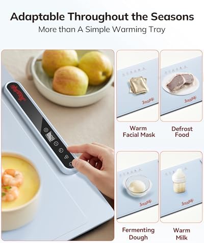 Laudlife Electric Warming Mat for Food, Roll-Up Silicone Heating Pad with 7 Adjustable Tempmaster Levels, Foldable Warming Tray for Countertop,Buffet Party, Kitchen & Home, Child Lock, Light Blue - Image 5