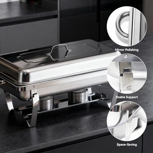 304 Stainless Steel Chafing Dishes for Buffet 4Pack, 9QT Chafing Dish Buffet Set, Food Warmers for Parties Buffet, Buffet Servers and Warmer, Warming Trays for buffets party, Roll Edge Designed Silver - Image 5