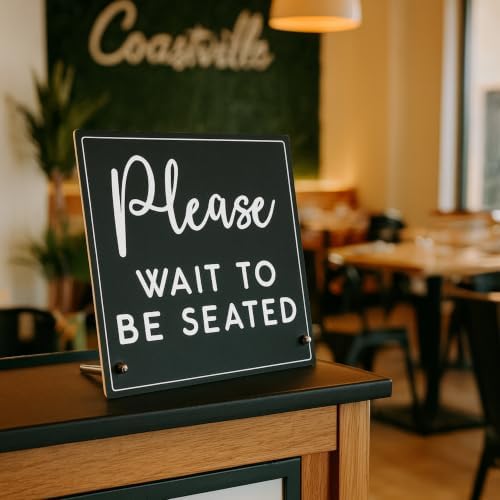 Please Wait To Be Seated Sign with Stand - Hostess Stand for Restaurant - Image 2