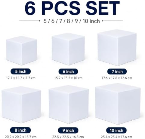 Nestable Buffet Risers - 6 Pcs White Acrylic Food Risers with Signs & Markers – Sturdy Dessert Table Display Stands for Parties, Catering, Jewelry & Collectibles (Easy-Store Stackable Cubes: 10'',9'',8", 7", 6", 5"） - Image 2
