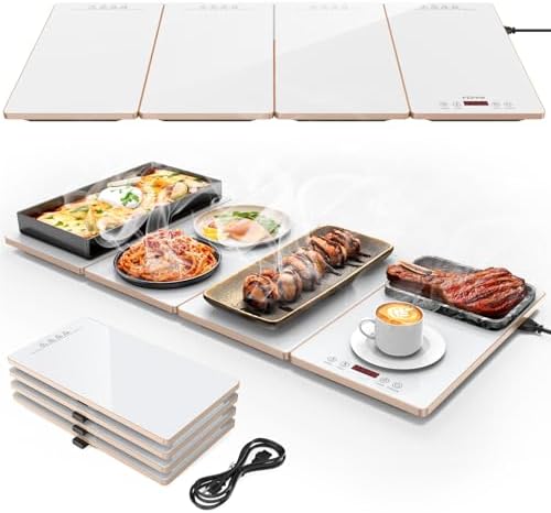 FEPPO Food Warmers for Parties Buffet – 4-in-1 Electric Warming Tray for Food with 10 Temp Settings & Timer, 33"x15" Glass Surface, Modular Buffet Hot Plates for Catering & Gatherings by FEPPO