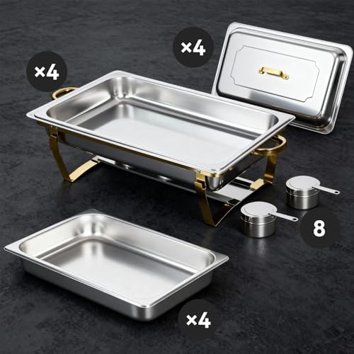 9Qt Chafing Dishes for Buffet, Gold Stainless Steel Chafing Dish Sets, Food Warmers for Parties, Buffet Servers and Warmers, Warming Trays for Buffets Party, Catering Supplies Buffet Display, 4 Pack - Image 3