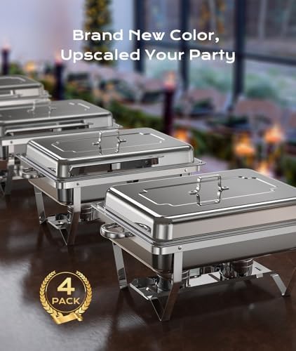 Chafing Dishes for Buffet 4 Pack, 9QT [Mirror-Like Polished Finish] Food Warmers for Parties Buffet [No Fingers Cut] Roll Edge Designed Chafing Dish Buffet Set for Any Party with Complete Set - Image 5