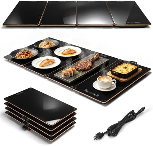 Electric Warming Tray, 4-in-1 Modular Electric Food Warmers Buffet with 7 Temp Settings & Timer, 33"x15" Glass Surface Food Warmer Mat, Warming Trays for Buffets Party & Restaurant & Home Gathering by Willgoon