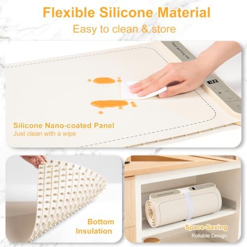 XXXL Food Warming Mat for Buffets, (47"x15") Extra Large Electric Food Warming Mat with [Heat-Resistant Mat], 7 Level Temp & 8 Hours Timer, Portable Food Heating Pad for Party Countertop, Beige - Image 6