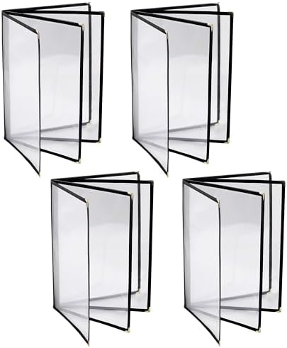 4PCS Menu Covers 8.5 x 11inch - 4-Page 8-View Transparent Restaurant Menu Covers with Clear Protective Film Menu Holders for A4 Size Paper by QNTCCX