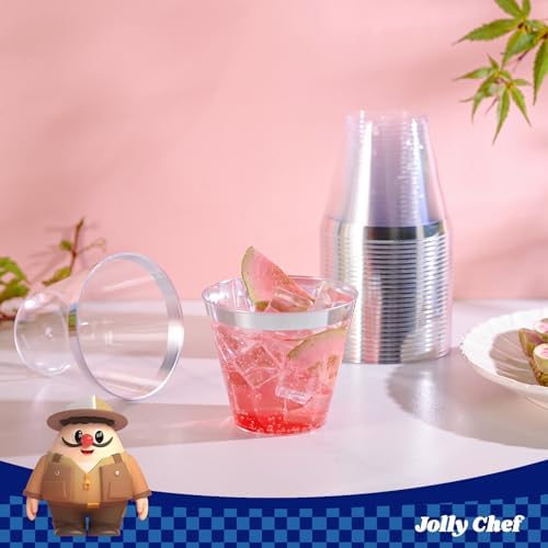 JOLLY CHEF 9 oz Plastic Cups Silver Rimmed Disposable Cups 100 Pack - Image 5
