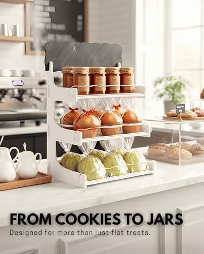 HOTCAN Cookie Display Stand for Bakers & Vendors with Acrylic Front | Wooden Dessert Stand with Chalkboard Sign for Market Booths, Craft Fairs & Events | 3 Tiered Cookie Display for Cupcakes, Muffins & Pastries (White) - Image 6