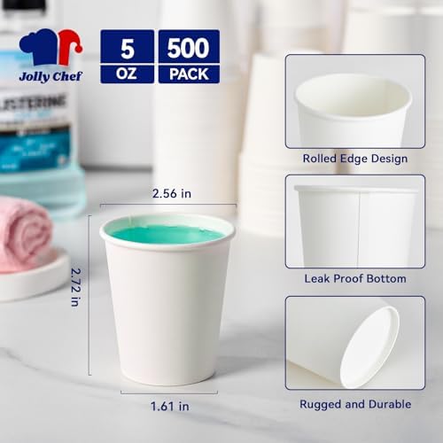 JOLLY CHEF 5 oz Paper Cups, White 500 Count Disposable Bathroom Mouthwash - Image 2