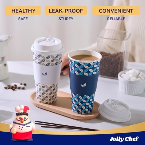 JOLLY CHEF 100 Pack 20 oz Disposable Coffee Cups with Lids Paper Cups - Image 4