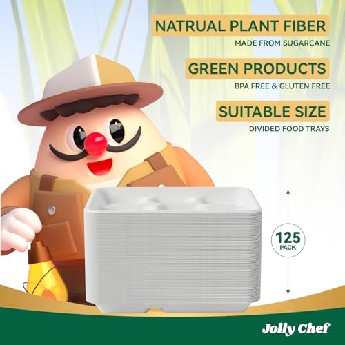 Compostable 5 Compartment 10*8.25*1 Inch 125 Pack Heavy Duty Paper Plates - Image 6