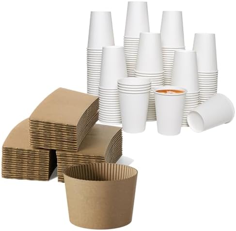 JOLLY CHEF 500 Pack Kraft Sleeves for 10, 12, 16, 20 oz Coffee Cups, 1000 Pack Disposable Paper Coffee Cups 12 oz with Brown Sleeves by JOLLYCHEF