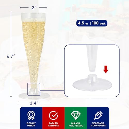 JOLLY CHEF 4.5 oz Clear Plastic Champagne Glasses 125 Count Gold Plastic Disposable Forks - Image 2