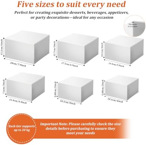 6 PCS White Acrylic Buffet Risers with 6 Signs and 8 Markers, Buffet Risers and Stands Nesting Cube Boxes with Hollow Bottoms, Food Display Stands for Party Catering Dessert Jewelry, 8"7"6"5"4"4" - Image 2