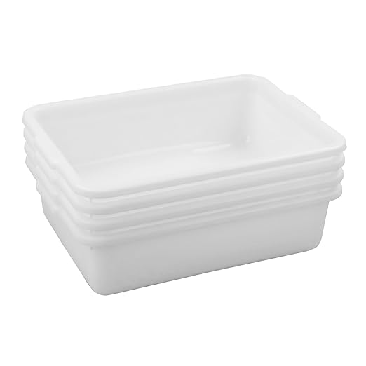 4-Pack 8 Liter Commercial Bus Tubs, White Plastic Wash Basin Bus Tote