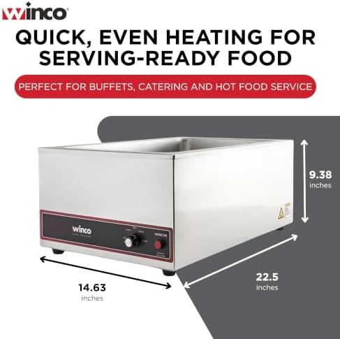 Winco FW-S500 Commercial Portable Steam Table Food Warmer 120V 1200W,Stainless Steel,Large - Image 5
