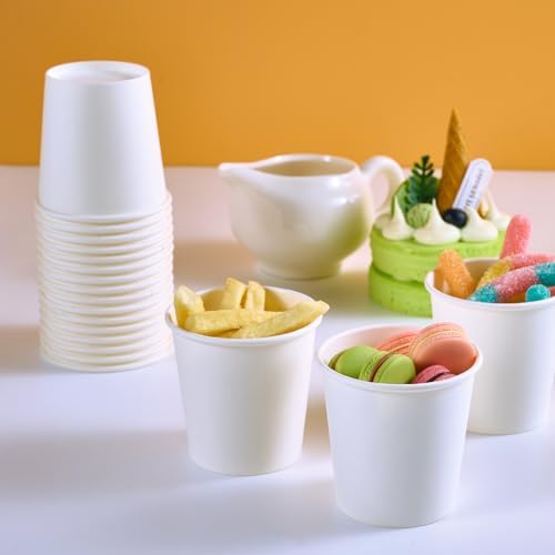 JOLLY CHEF Disposable Paper Cups and Plates, Printed Paper Plates 8 in 140 Count, 4 oz Small Paper Cups 300 Pack for Bathroom,Mouthwash and Daily Use - Image 2