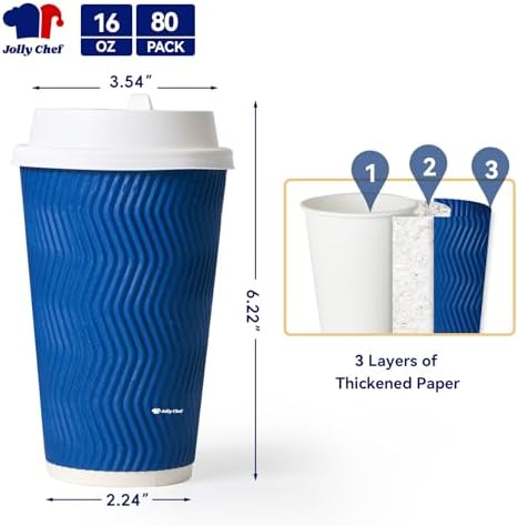 JOLLY CHEF 16oz Paper Coffee Cups with Lids & Stirrers 80 Pack - Image 2