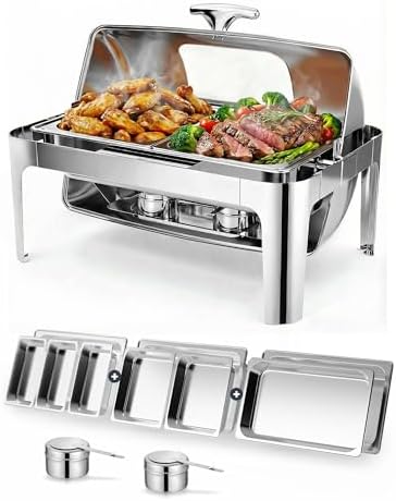 13QT Roll Top Chafing Dishes for Buffet: Chafing Dish Set with Glass Window by GRANVELL