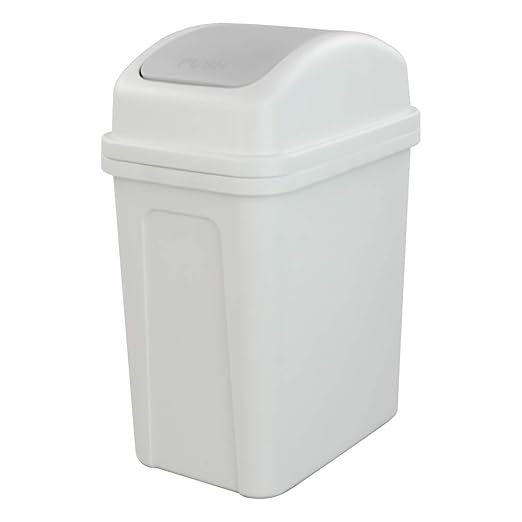 Asking 1.8 Gallon Small Trash Can with Swing-top Lid, Plastic Garbage Bin, Grey