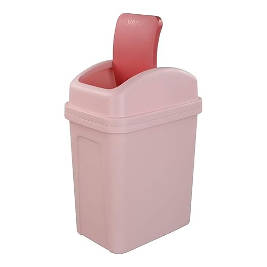 Asking 1.8 Gallon Small Trash Can with Swing-top Lid, Plastic Garbage Bin, Pink