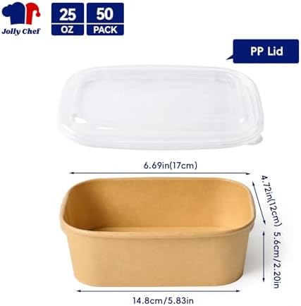 JOLLY CHEF 50 Pack Paper Food Container with Lid 25 oz Meal Prep Containers - Image 2
