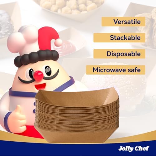 JOLLY CHEF 3lb Paper Food Tray 250 Pack Disposable Food Serving Holder Boat - Image 3