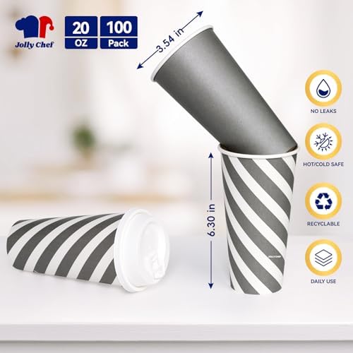 JOLLY CHEF 100 Pack 20 oz Disposable Coffee Cups with Lids - Image 2