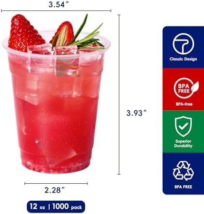 JOLLY CHEF 1000 Pack 12 oz Disposable Clear Plastic Cups, Drinking Cups - Image 2