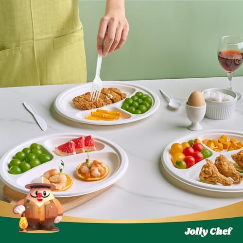 JOLLY CHEF Heavy Duty Compostable 3 Compartment Paper Plate 10 Inch 150 Pcs - Image 5