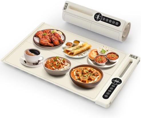 Warming Mat for Food, Roll-UP Fast Heating Silicone with 6 Level Temperature, 2 Zone and 3 Pad Parallel Expansion, Automatic On-Off Timer Setting by MUALIK
