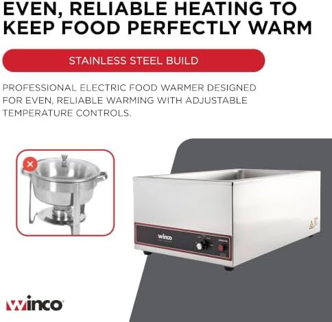 Winco FW-S500 Commercial Portable Steam Table Food Warmer 120V 1200W,Stainless Steel,Large - Image 6
