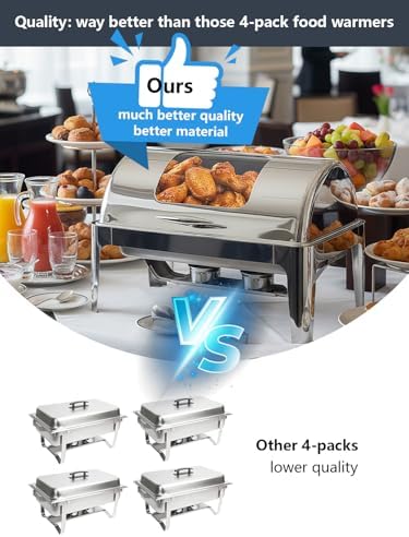 13QT Roll Top Chafing Dishes for Buffet: Chafing Dish Set with Glass Window - Image 4