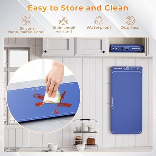 Warming Mat For Food Extra Large 32"x15", Electric Silicone Food Warmer Trays for Chafing Dishes & Buffet,Portable Countertop Food Warmers for Parties, 7-Level Temp 8-Hour Timer， Blue - Image 6