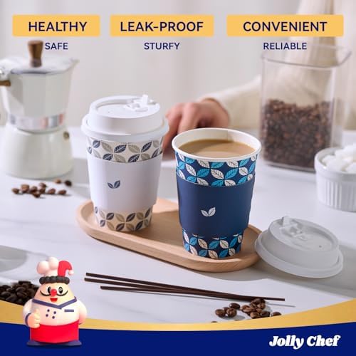 JOLLY CHEF 12oz Paper Coffee Cups with Lids 100 Pack - Image 5