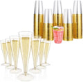 JOLLY CHEF 100 Pack 4.5 oz Gold Glitter Plastic Champagne Glasses & 12 oz Elegant Gold Rimmed Plastic Cups by JOLLYCHEF
