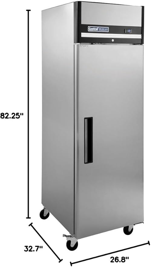 Commercial One Door Reach-In Refrigerator, Stainless Steel Exterior and Interior, Top Mount Compressor, 23 Cubic Ft, 27" Wide Refrigerator for Restaurants, 120V
