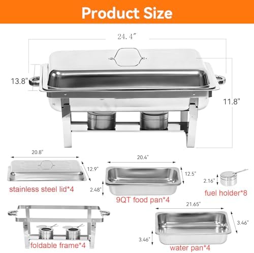 Chafing Dishes for Buffet with Full-Size Pans, 9QT Chafing Dish Sets, 304 Stainless Steel Buffet Servers and Warmers,Food Warmers for Parties & Dinners, Warming Trays for Buffets Party - Image 2